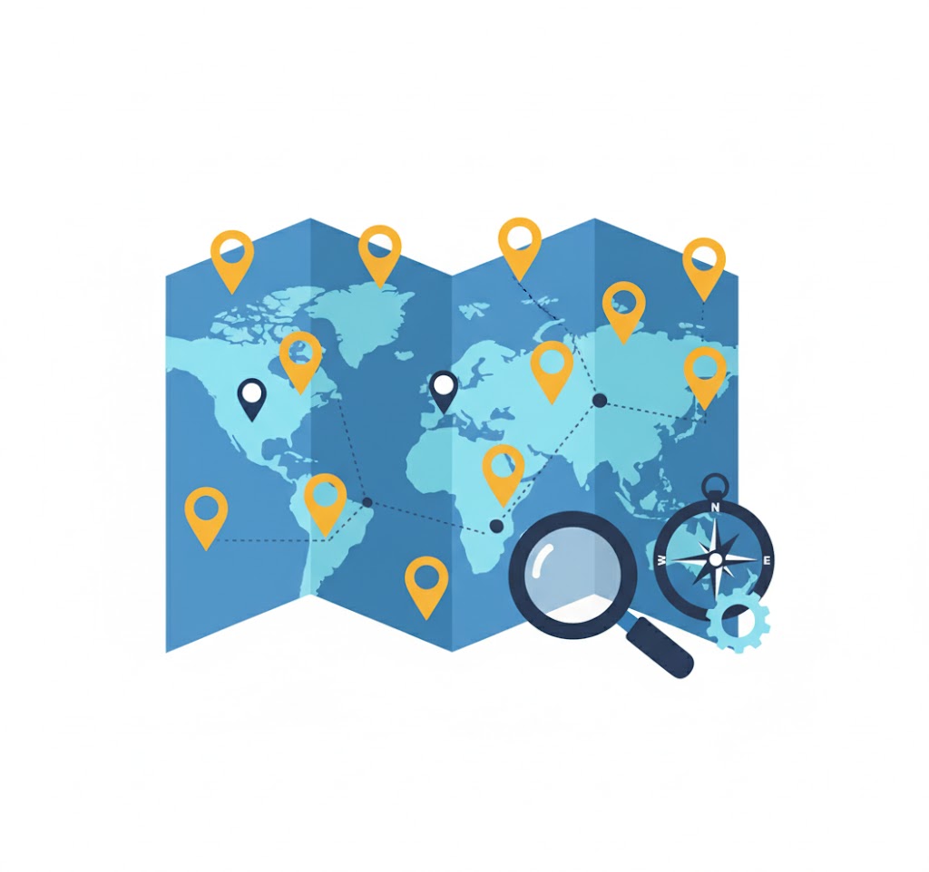 Graphic showing a map with map pins on it