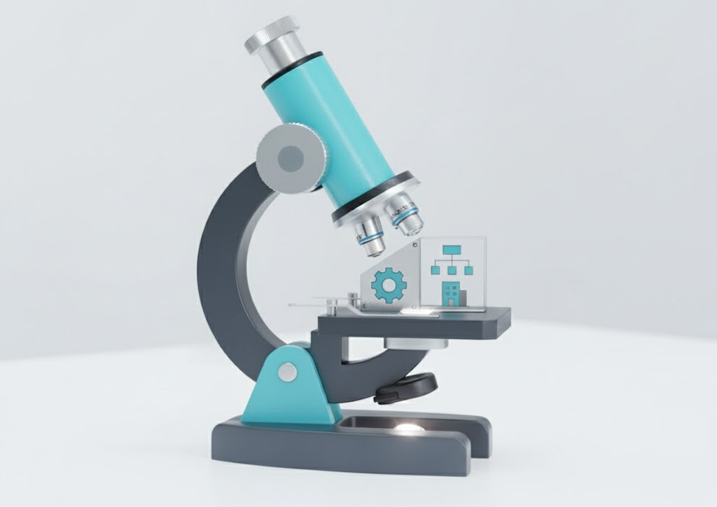 Microscope looking at project artefacts