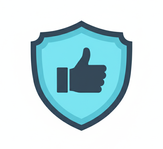shield with thumbs up symbol on it